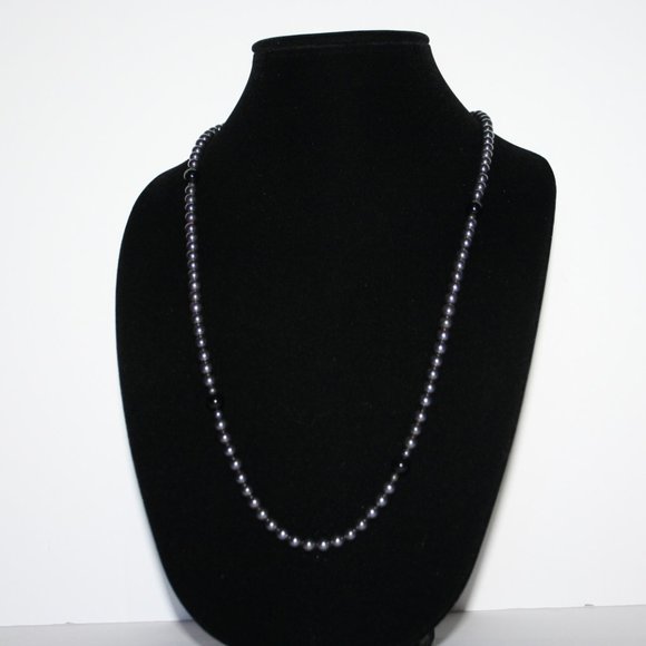 Hematite and black beaded necklace 31"